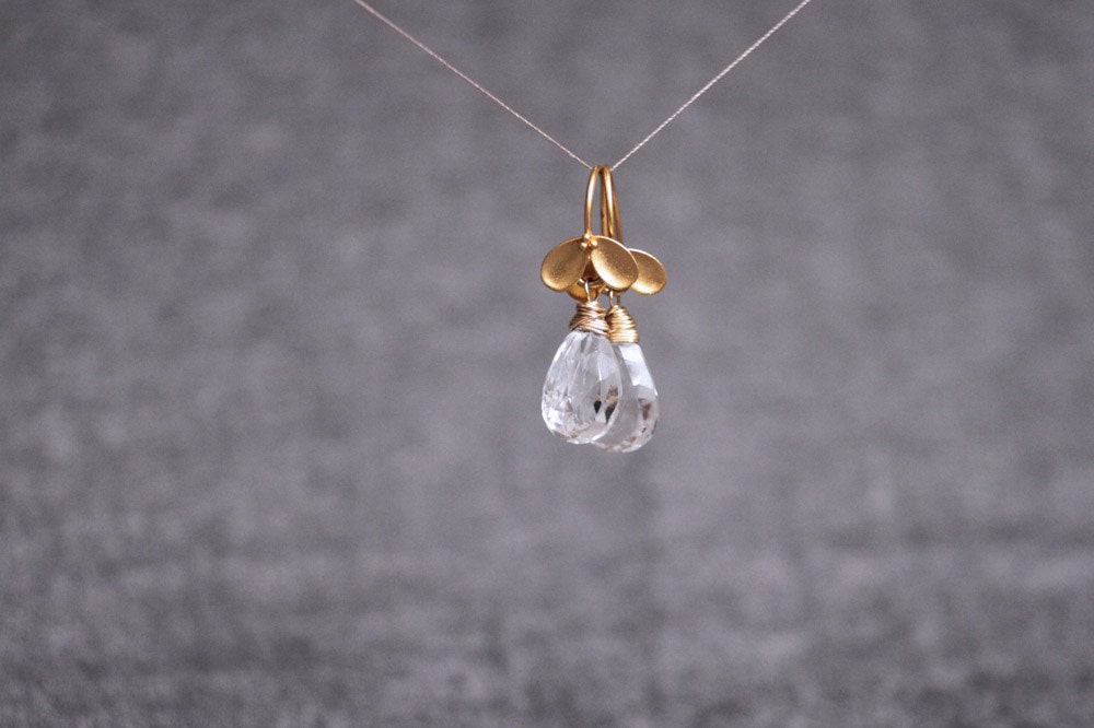 white topaz & vermeil leaf earrings . cassis