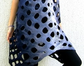RESERVED Felted Dress Tunic Black Gray Sleeveless With Holes Lattice Universal size