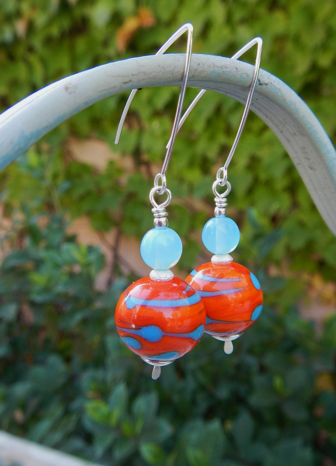 Electric Elegance Earrings -- GORGEOUS Artist-Made Lampwork Glass Beads w Aqua Czech Glass & Handcrafted Sterling Ear Wires