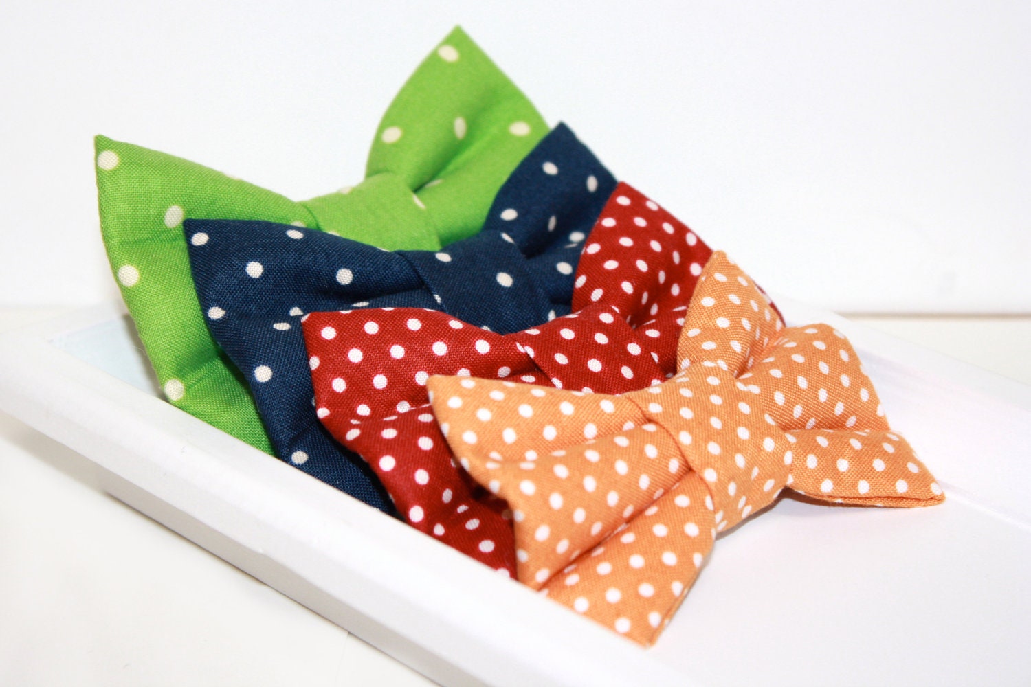 Dog bow ties- polka dot bow tie- orange red navy green polka dot bow tie