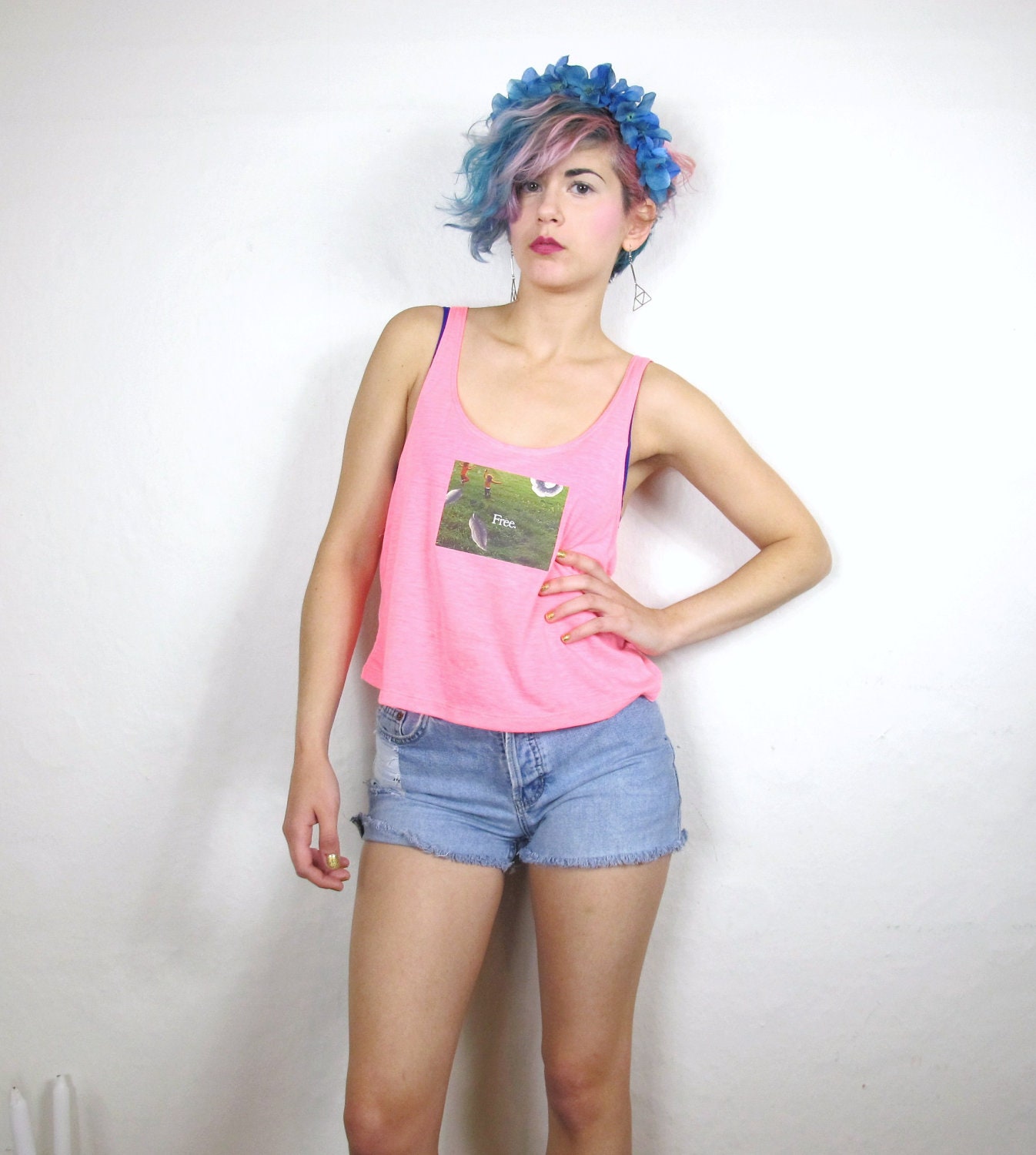 S A L E Handmade Neon Pink Freedom Tank Top (Xs/S)