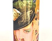 Twisted Alice Upcycled Art - Hand-Painted Decoupage Alice in Wonderland Canister Tin - Whimsical Recycle Mad Hatter and March Hare Tea Party