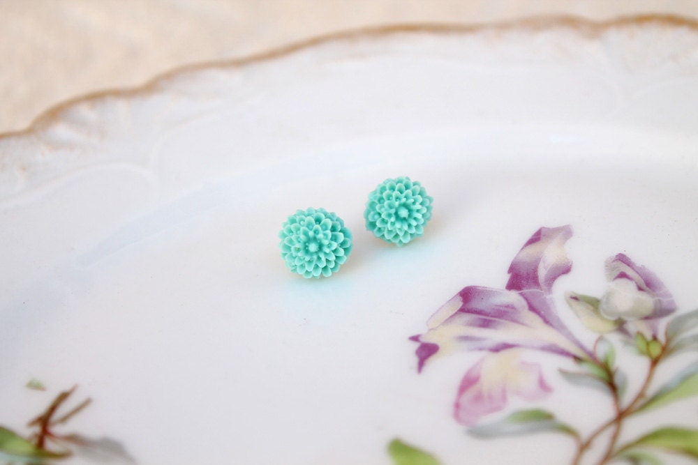 Tiny Turquoise Dahlia Earrings