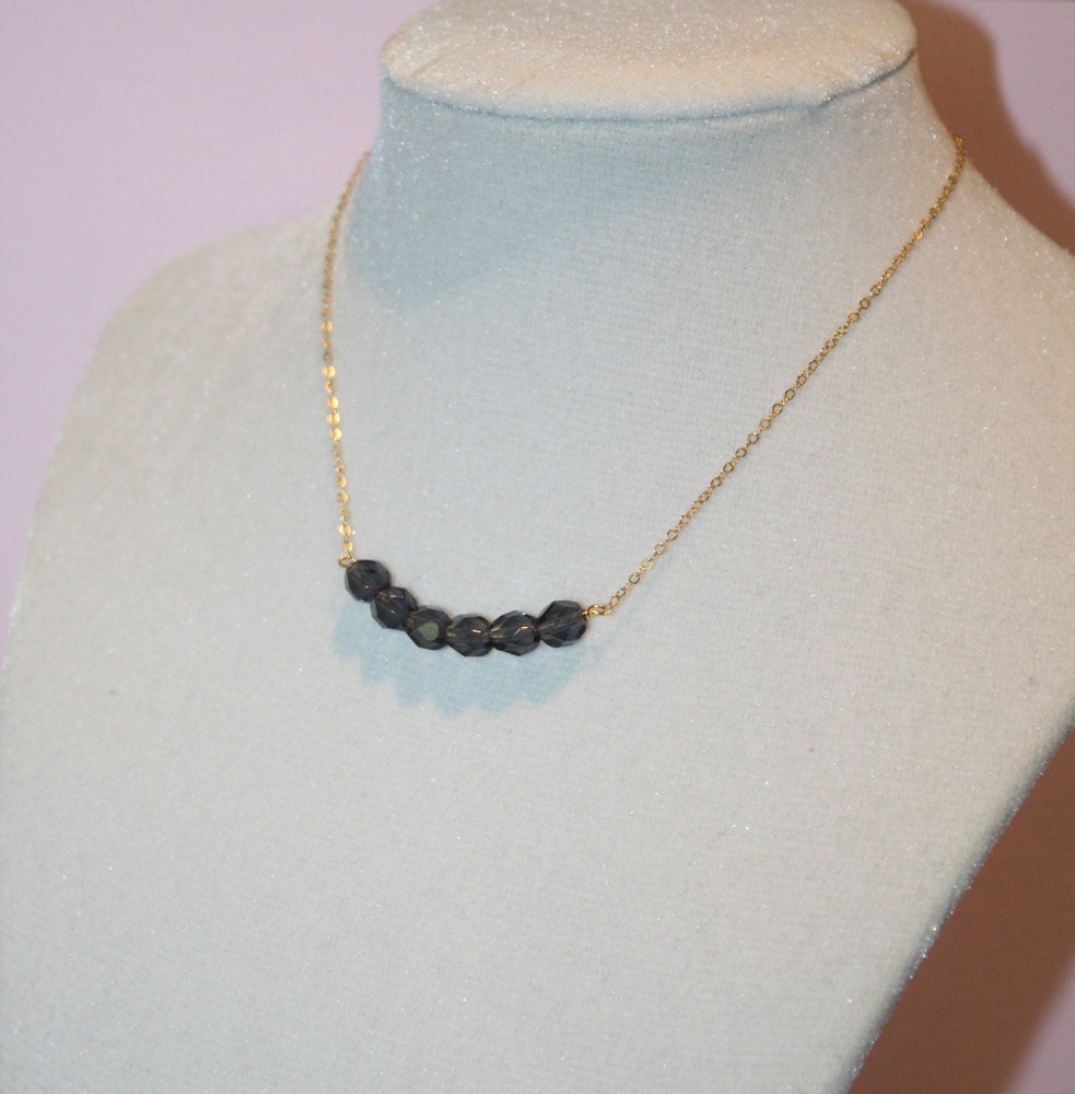 Montana Blue Czech Glass Bar on a Delicate Gold Filled Chain