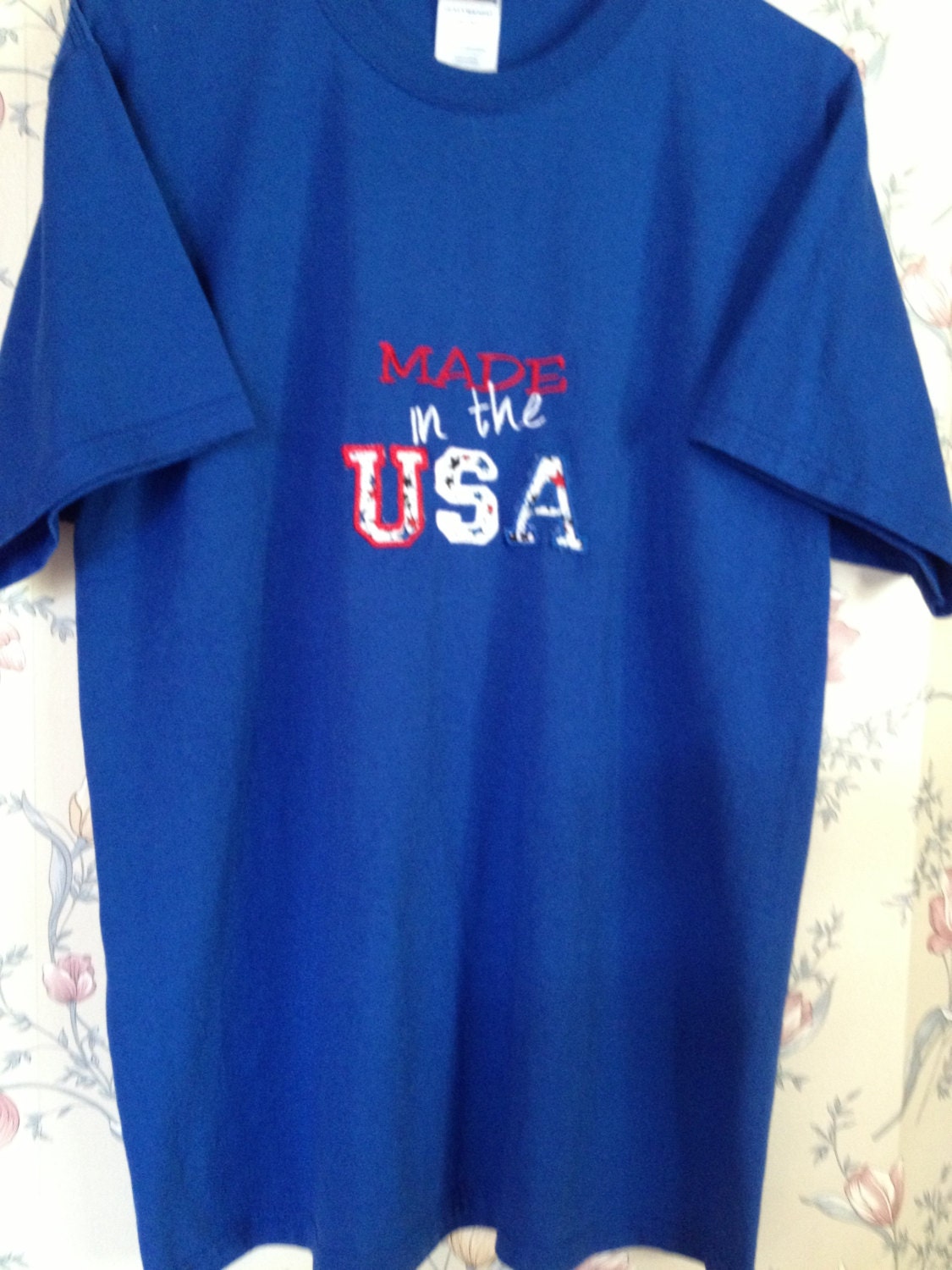 Red White & Blue USA Embroidered T Shirt
