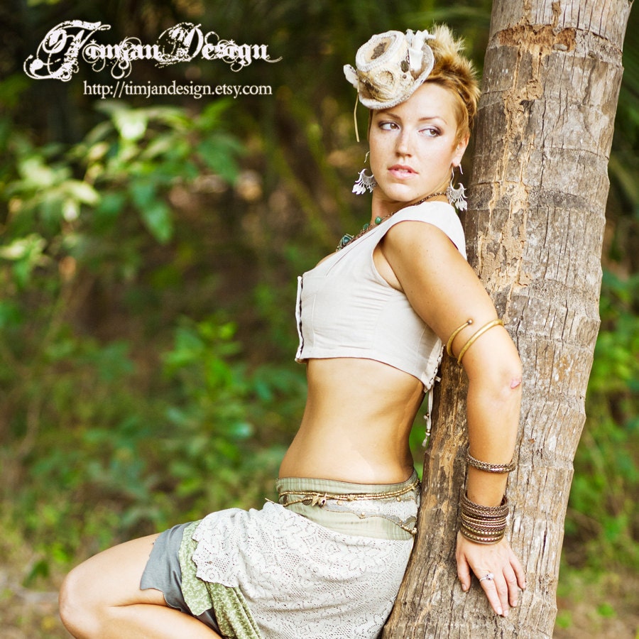 BEIGE AMBER VEST - Off white Steampunk Waist coat  - Tribal belly dance blouse linen Organic Eco Burning man - Extra Small/Small
