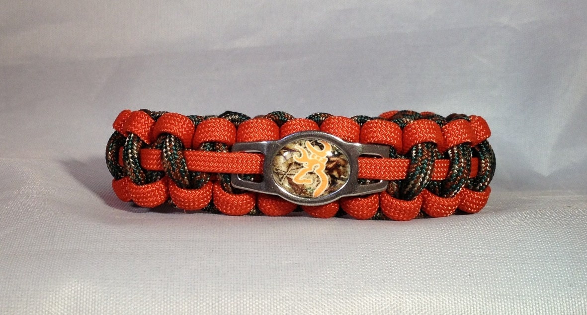 Custom Handmade Paracord Bracelet with a Handmade Buck/Deer Multi Camo/Orange Charm - FREE Shipping