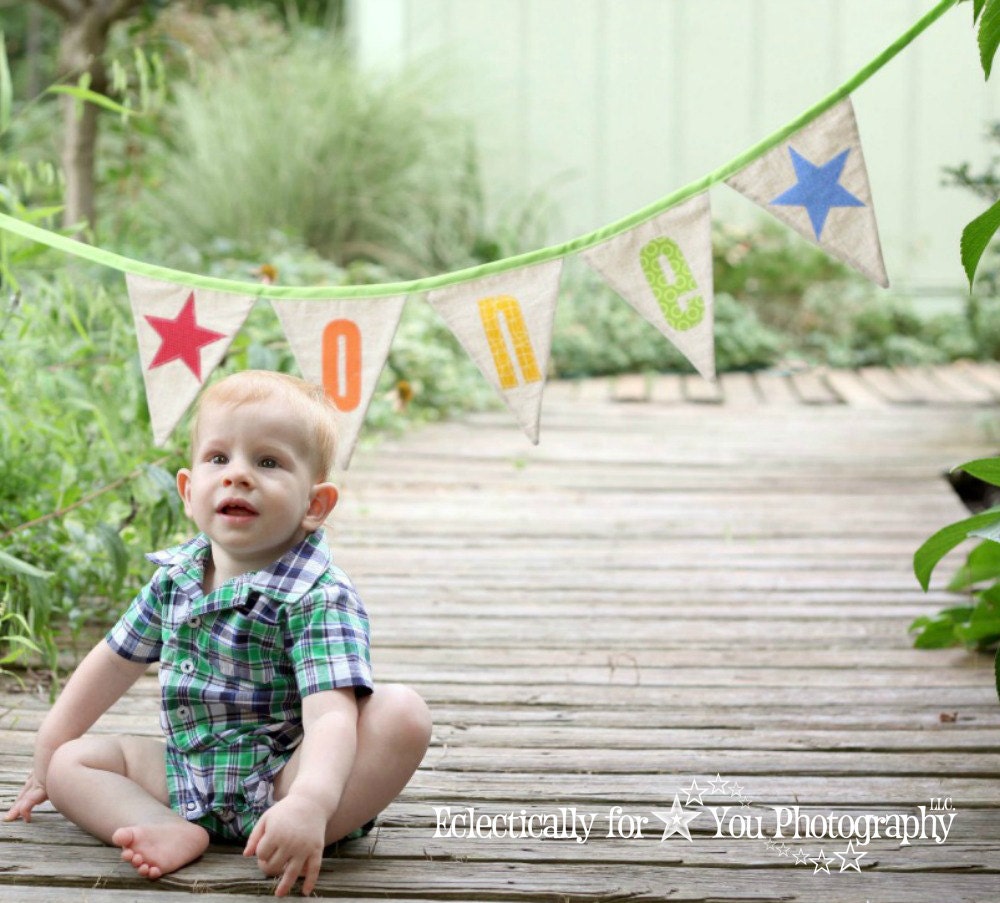 Appliqued Fabric Flag Bunting, Birthday year, Gender Neutral