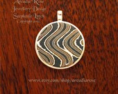 SALE - Mokume Gane Handmade Large Pendant, Wave Pattern, Fine Silver Setting, Handmade Fine Silver Loop by Stephenie Lynch.