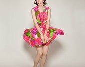 Vintage 1960s Dress Pink Floral Drop Waist Mini Fringe Top Spring Fashions