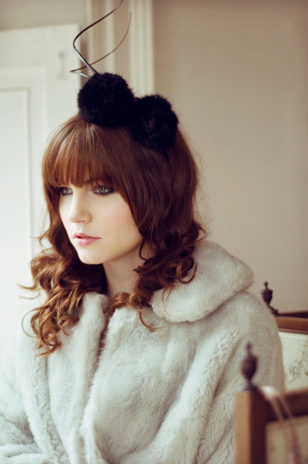 Fur Pom Pom Cocktail hat