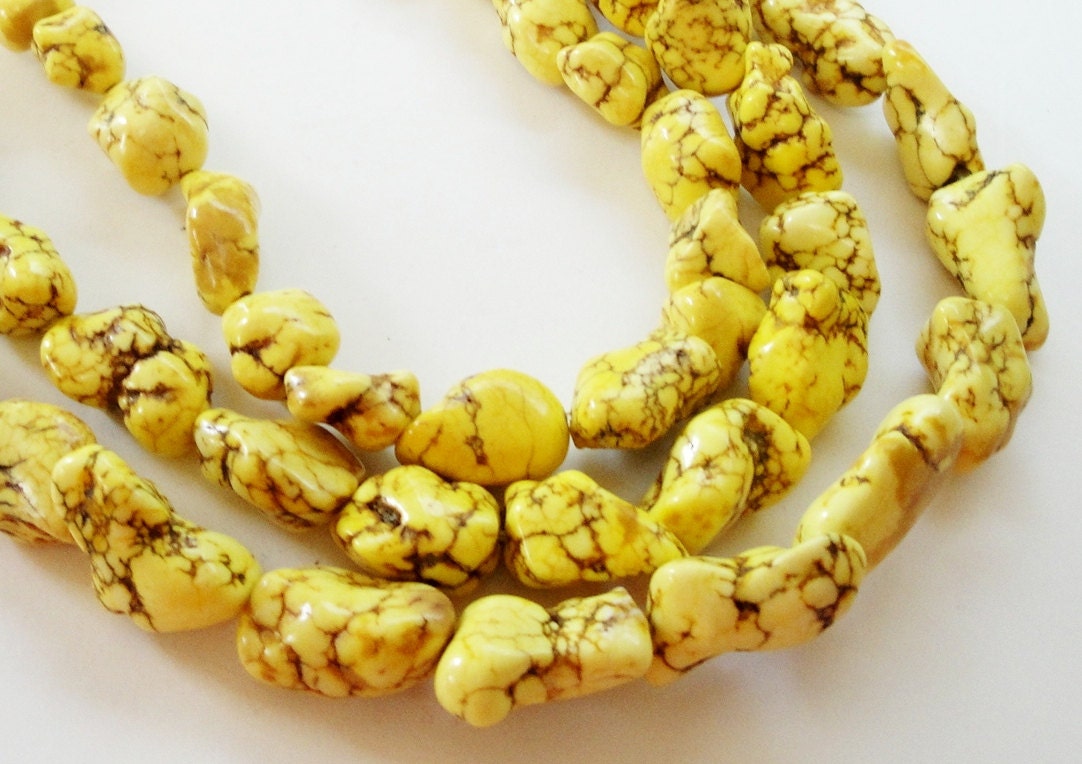 Yellow Howlite Turquoise Chunky Nugget Beads (1) X 16 Inch Strand/ Not Finished jewelry