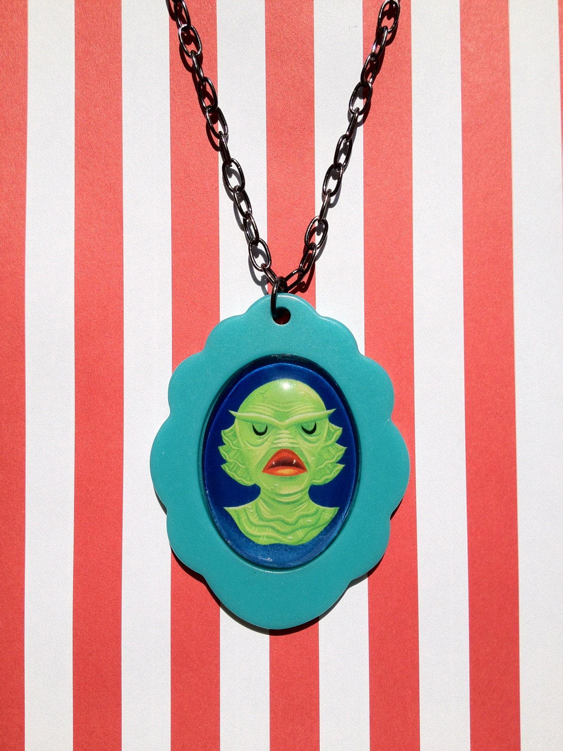 The Lagoon Lurker Necklace-Large Blue Resin