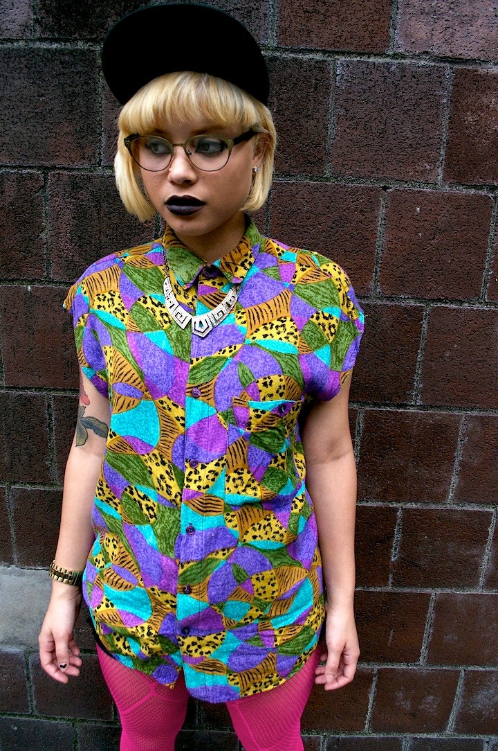 SALE 90s Animal Print Blouse M/L