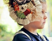 Sample Sale. The Laura Hat silk rosette satin flower and lace feathered hair fascinator