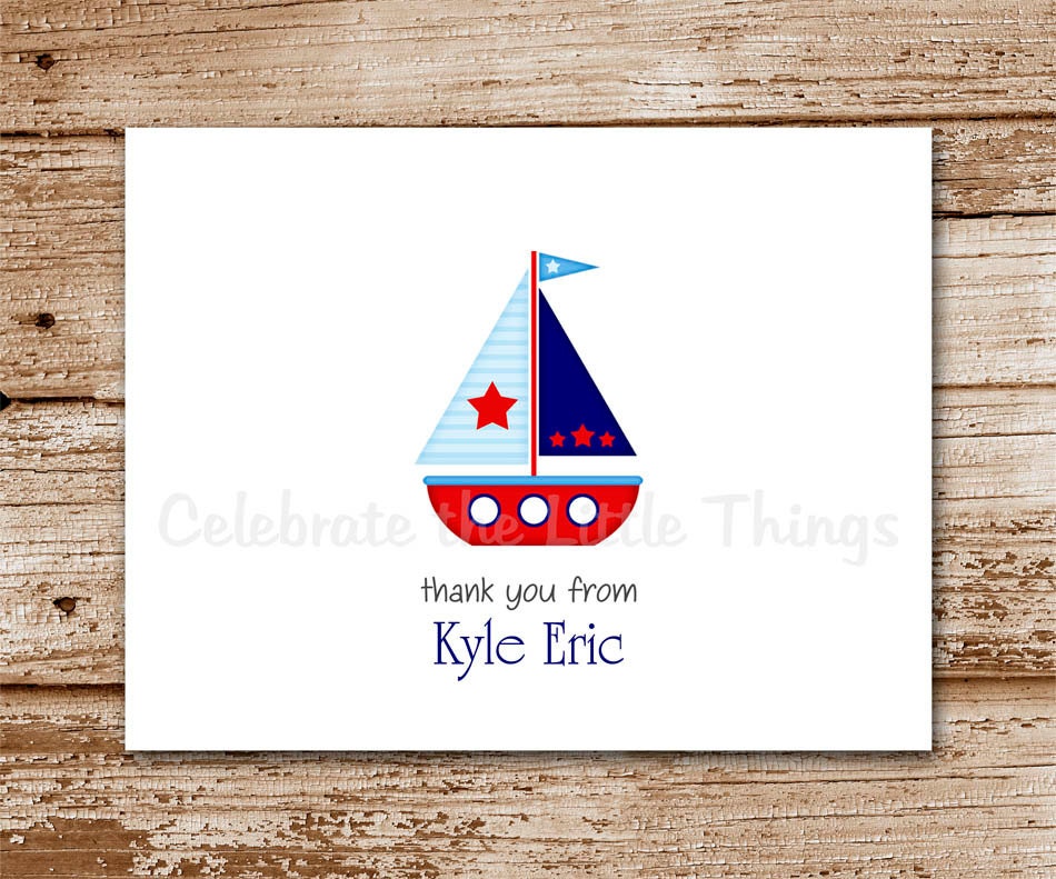 SET of 8 SAILBOAT Thank You Note Cards : Sail Boat, Personalized Stationery, Thank You Notecards Il_570xn