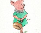 Pig Art - This Little Piggy Went to Market - Original Watercolor