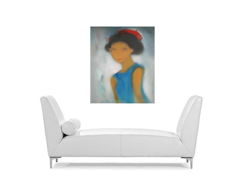 Turquoise and Red oil on canvas 20"x24" Red Hat,  oil on canvas, 50x60 cm, original painting