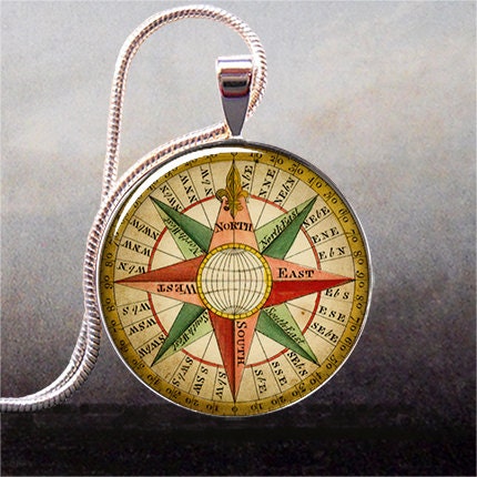 Compass Wind Rose pendant, steampunk necklace charm steampunk jewelry nautical jewellery