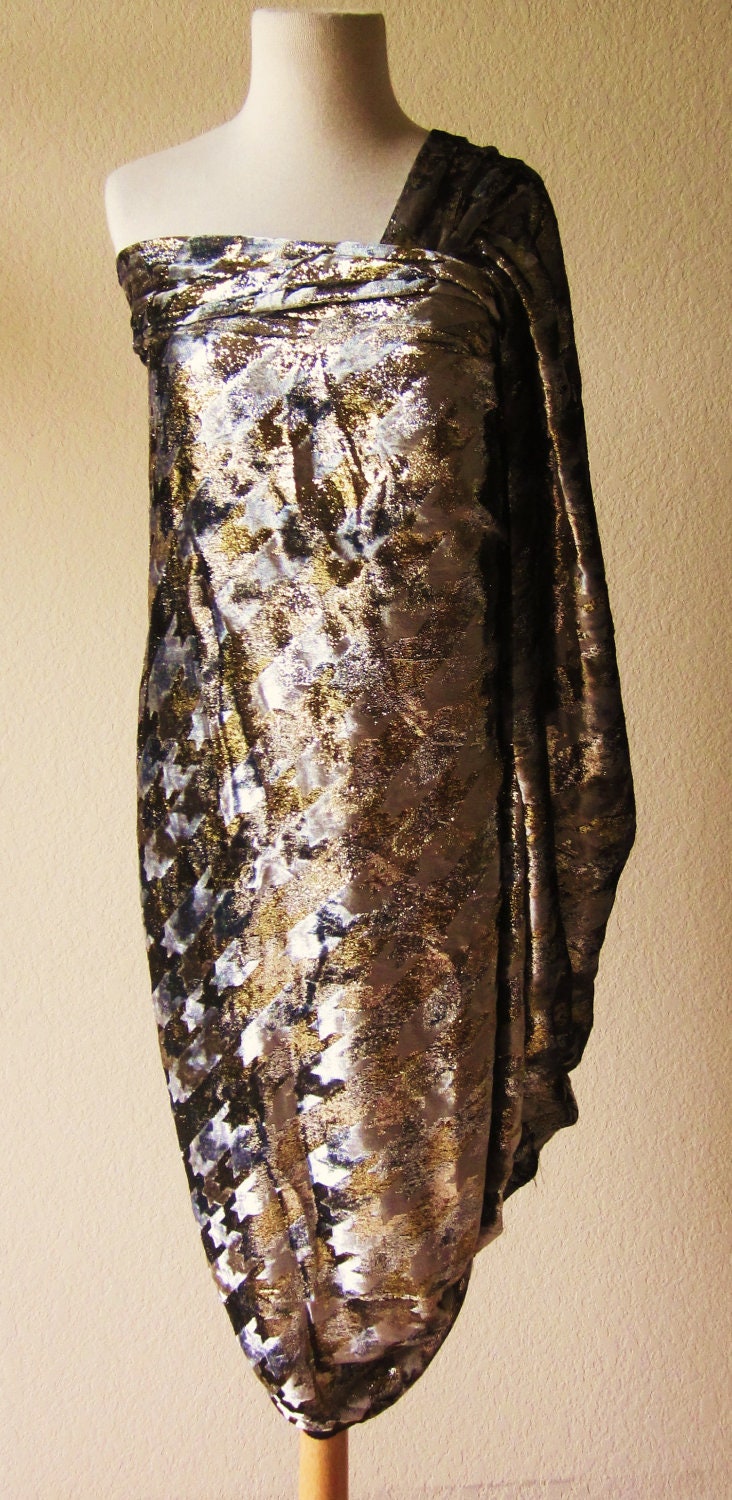 Vintage-Mid Century-Gold-Silver-Burned Out Velvet-Textile-Metallic-Golden Silver-Gray