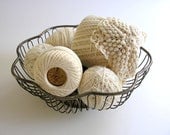 Vintage Silver Wire Basket Crochet Thread Creamy White Twine Balls Rustic Tarnished Silverplate Supplies Patina Instant Collection