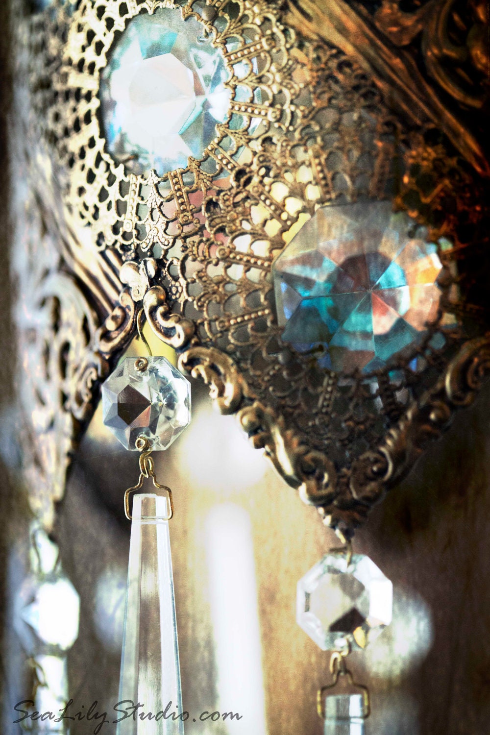 Bohemian Chandelier 8x12 : crystal chandelier photo photography antique brass champagne sparkle shimmer decor fine art print