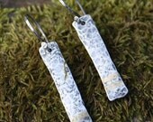 silver and 18ct gold inlayed earrings, mixed metal, oxidised beaten silver