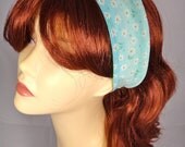 Retro Mod Spring Green & Aqua Flowers Reversible Elastic Headband
