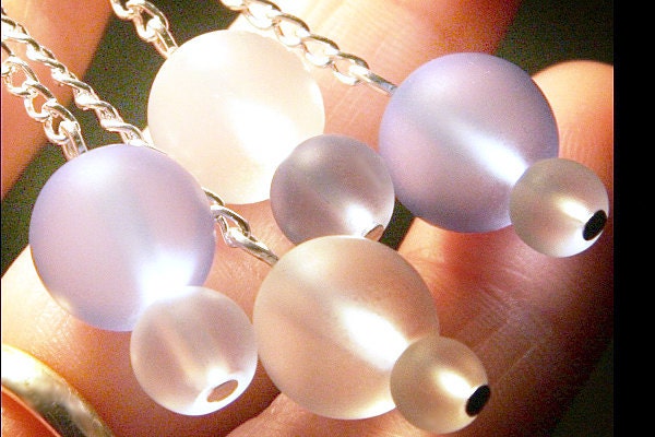 on Vacation / Frosted Glass Beaded Earrings - Sea Foam Series. Beach Glass Fashion. Periwinkle Blue and white. Sterling Silver Chain