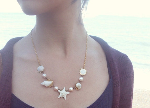 Beach Bridal Necklace - Beach Bride Necklace Beach Wedding Necklace Beach Bridal Starfish Pearl Necklace Beach Bridal Jewelry Beach Weddings