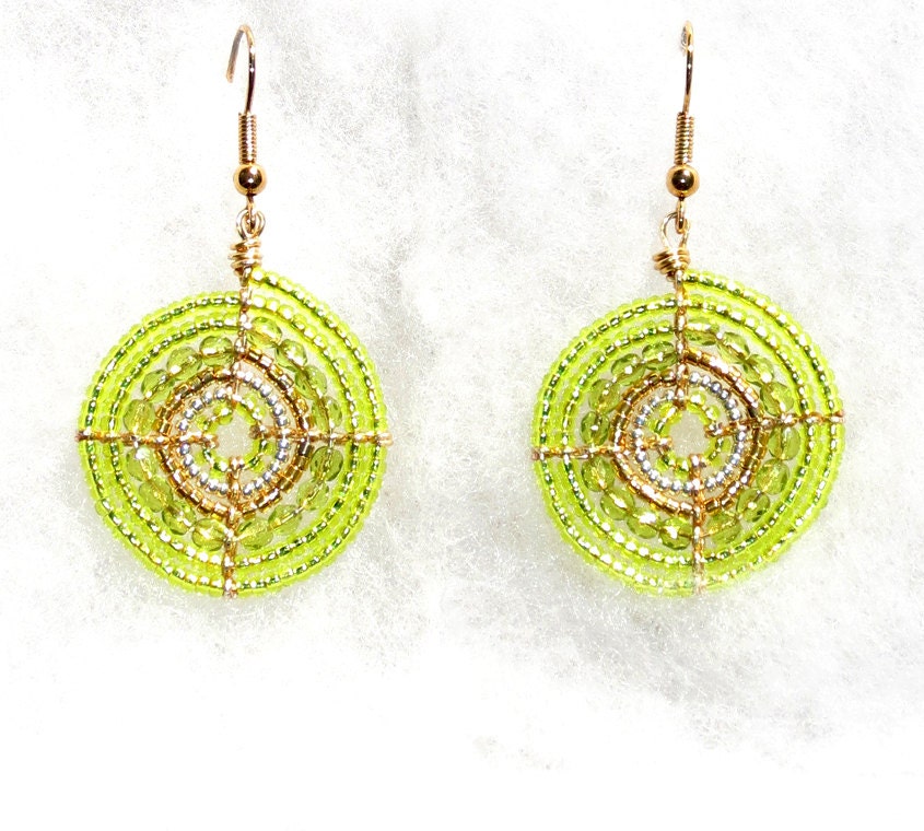 Lime and Chartreuse Maasai Beaded Earrings (Small)