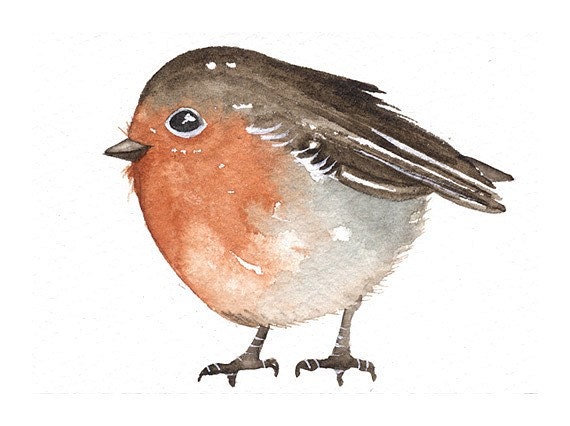 Original Watercolor - Robin - Miniature ACEO Art Bird - Painted by Lorisworld