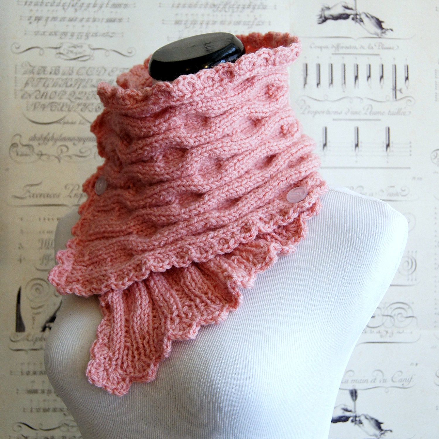 Hand Knit Scarf in Cherry Blossom Pink, The Ripple Neckwarmer, Ready to Ship