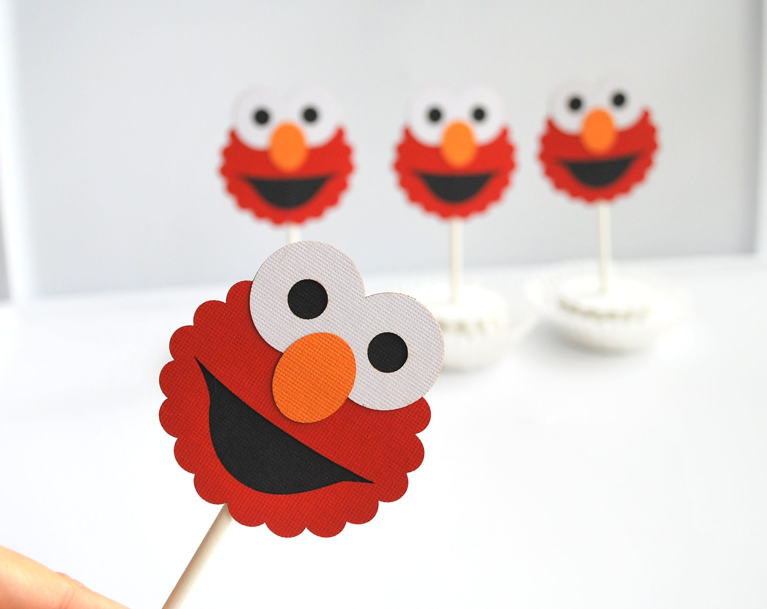 Elmo Cupcake Toppers, Die cut layered Elmo Inspired Cupcake toppers A282
