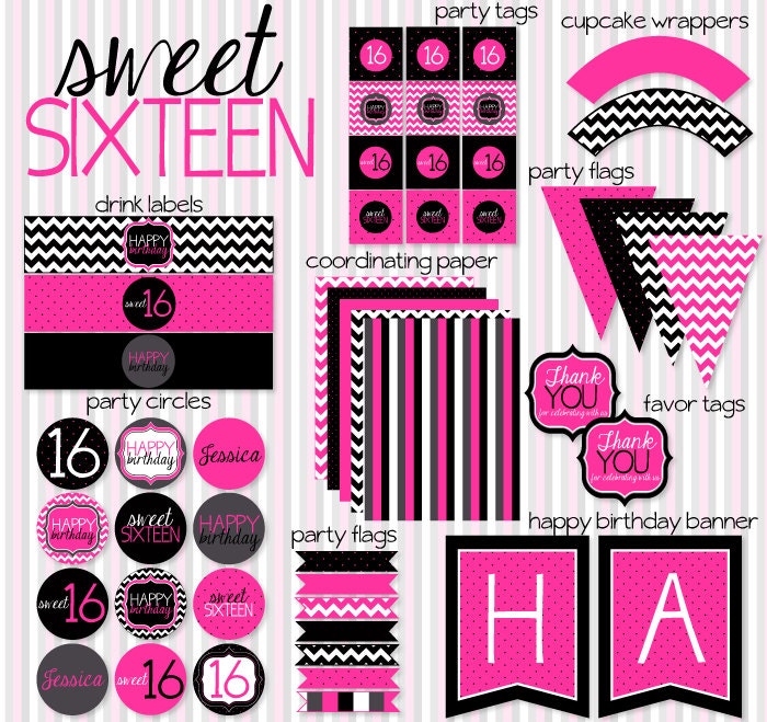 Sweet Sixteen PRINTABLE Party Full Collection by Love The Day Il_570xn