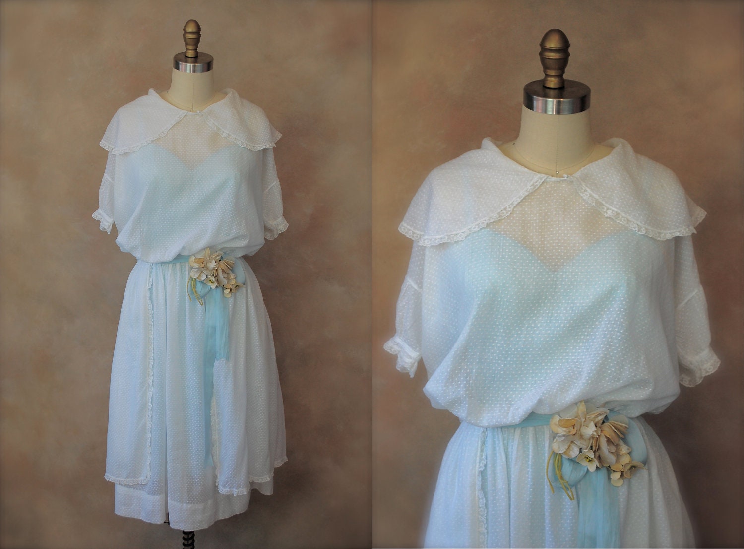 WHITE EDWARDIAN TEA Dress. Bridal Victorian Antique  c. 1910s.