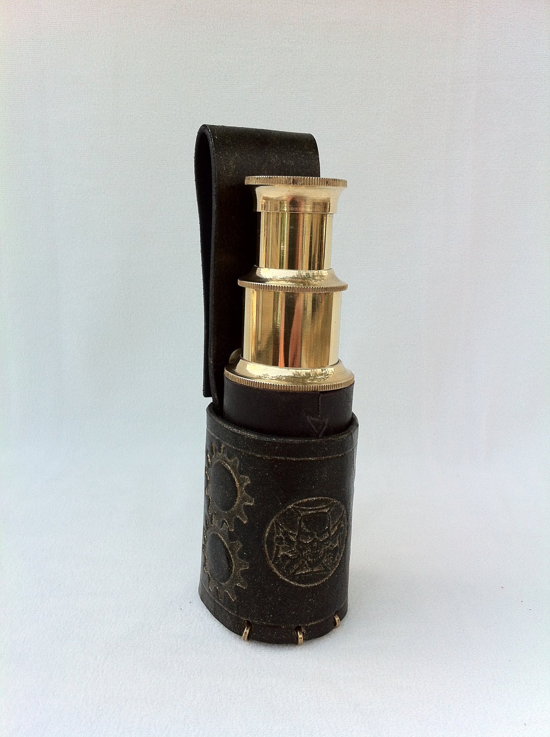 6" Brass Extendable Telescope with Leather Holster / Holder