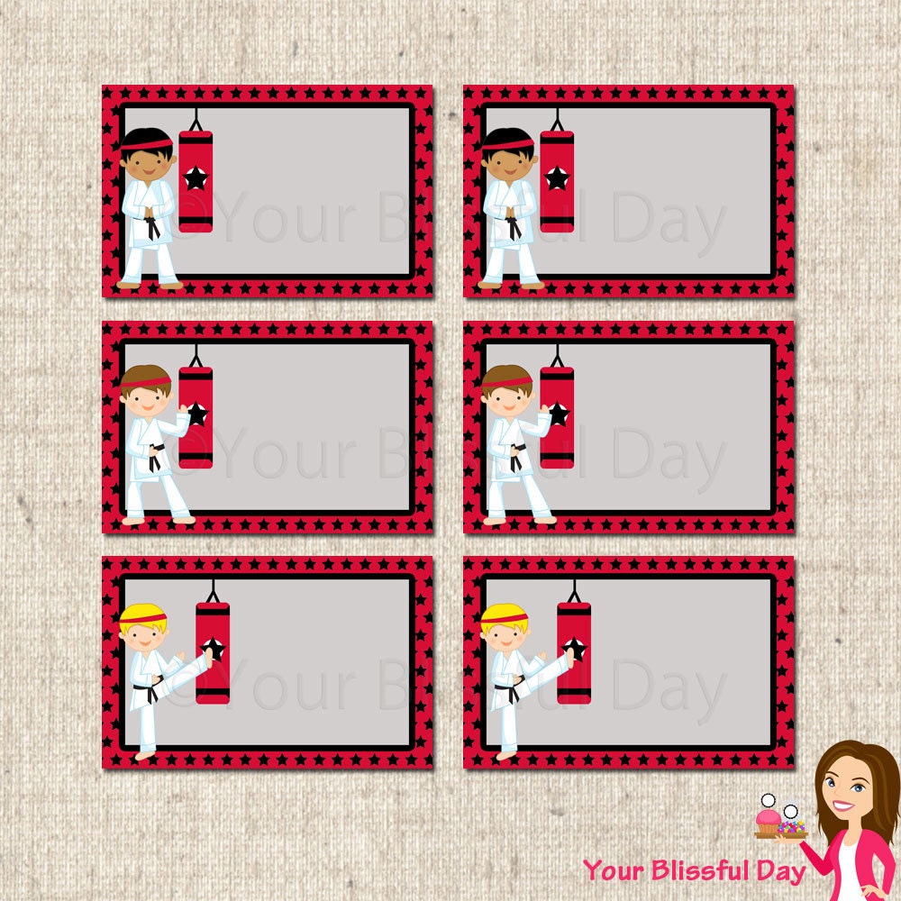 PRINTABLE Boy Karate Party Label Tents (Character of your choice) Il_570xn