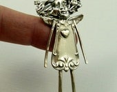 Angel Brenn Believes In Love - Art Jewelry Pendant - Up Cycled Sterling , Sterling Silverware, And PMC - 977