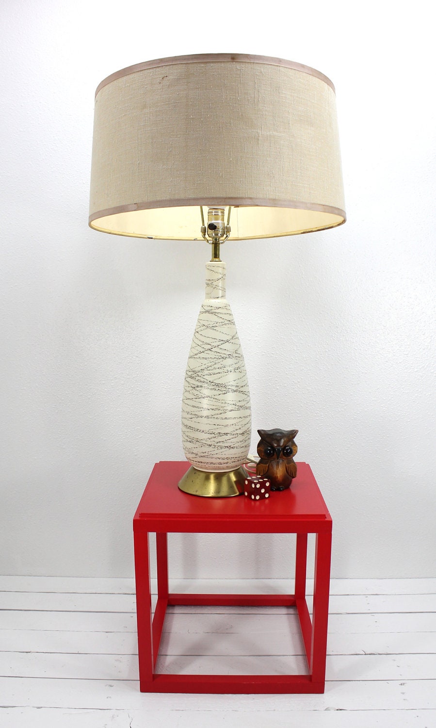 Mid Century Ceramic Gold and Ivory Tapered Lamp
