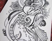 Doodle Bird - original ink drawing