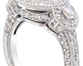 14k white gold round cut diamond engagement ring halo art deco style 1.84ctw