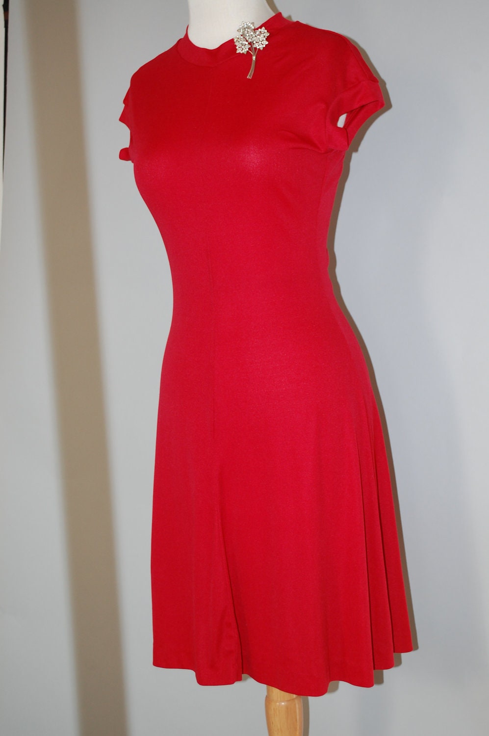 VINTAGE 60s MOD Cranberry Red Stretch Nylon Mini Dress - Lord & Taylor - S/M
