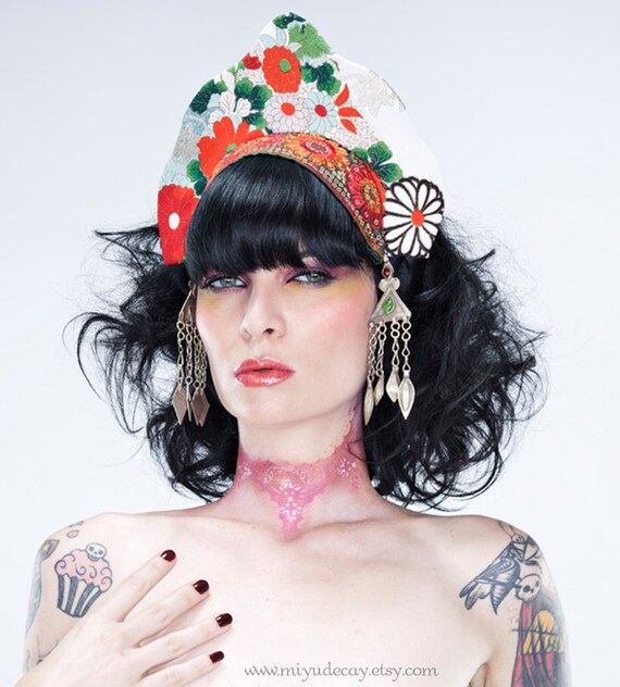 Miyu Decay OOAK Vintage Kimono Kokoshnik Headdress