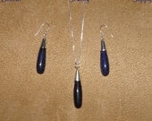 Real SAPPHIRE Precious Gemstone Deep Blue Teardrop Earrings And Necklace Set Handmade Jewelry In Sterling Silver (Free usa Shipping)