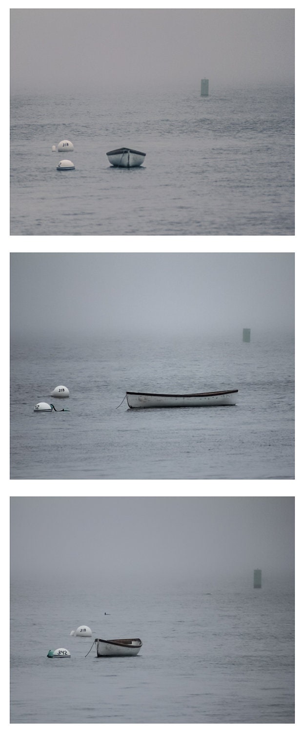 DISCOUNTED SET of 3 SAVE 30% Boat Photos, Skiff Dory Art, Ocean Print, Neutral Colors, Dark, Gritty, Foggy, Beach Cottage Decor
