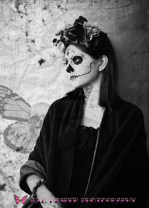 Mourning Butterfly - Fine Art Photography Day of the Dead Decor Sugar Skull Black and White Wall Decoration Limited Edition 8 x 10 Print