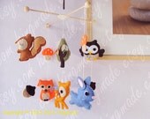 Baby Mobile - Woodland friends Mobile - Forest Animals Mobile - Bunny, Fox, Deer, Owl, Squirrel theme (Custom Color Available)