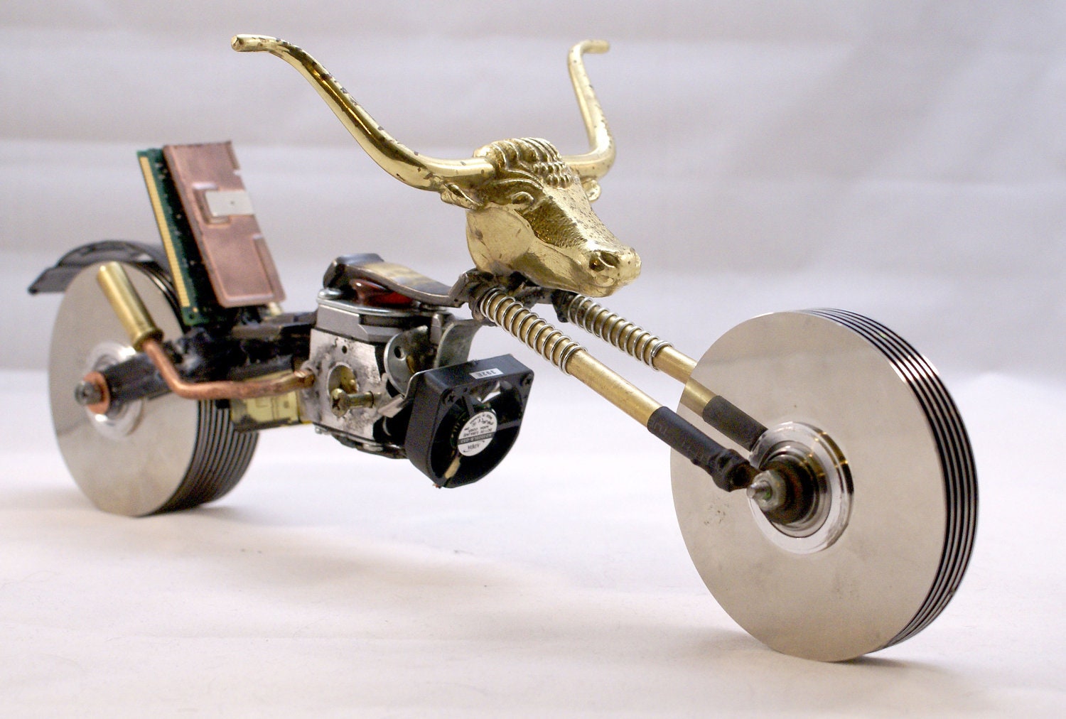 Longhorn Low Rider Motorcycle  upcycled art  Steampunk  Mixed Media  Assemblage  Sculpture