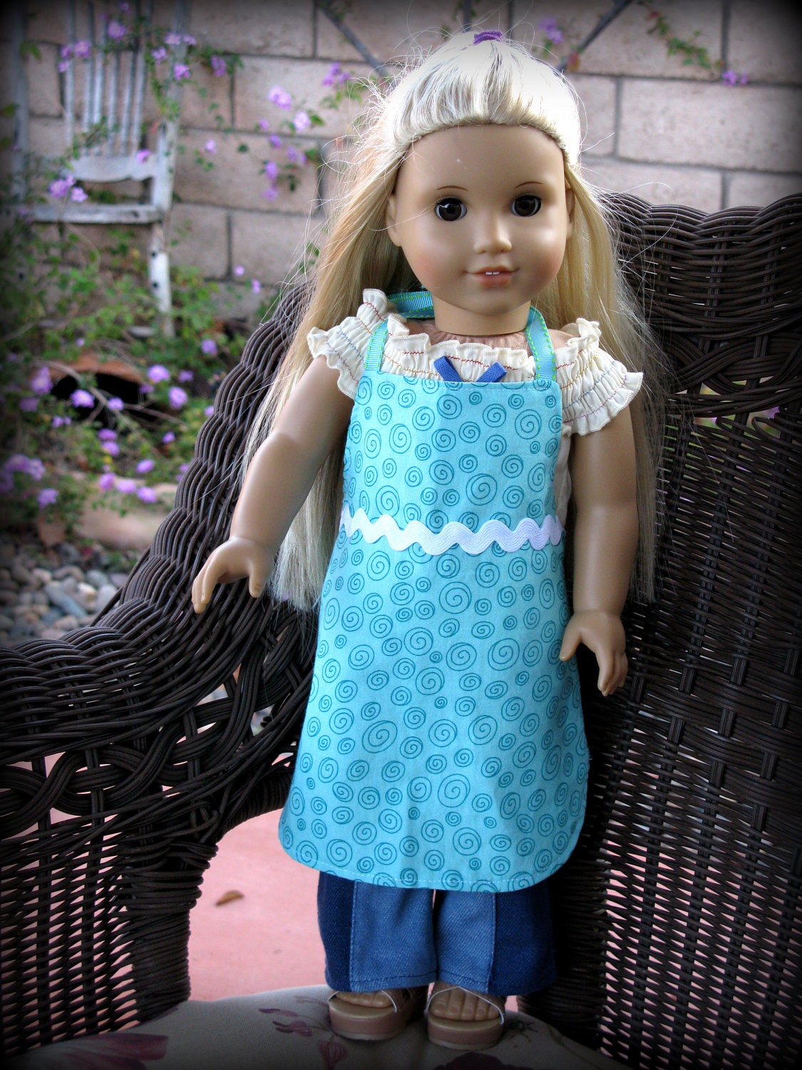 Doll Apron for American Girl / 18" Doll, Turquoise